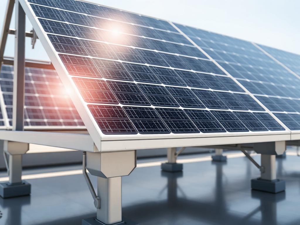 Close-up of a bifacial solar panel on an elevated structure